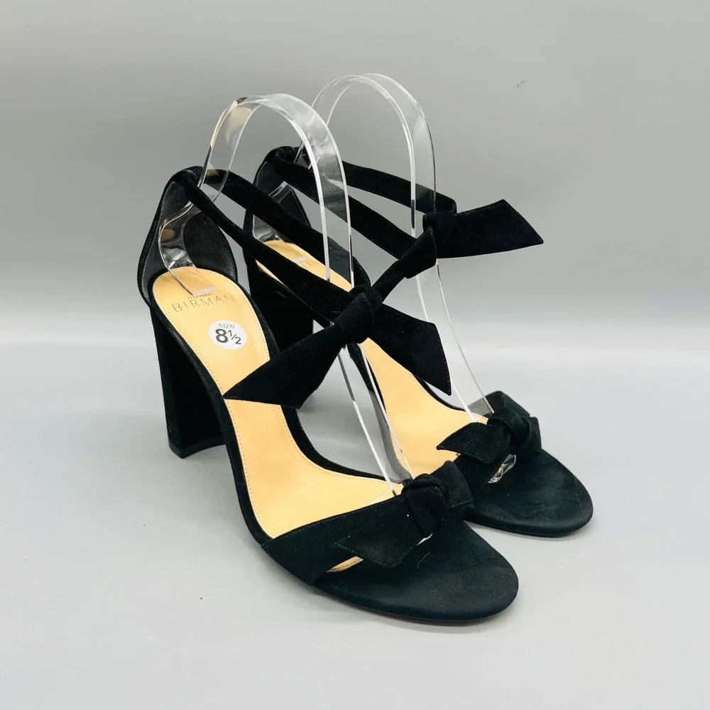 Alexandre Birman Sandals Womens 8.5 Black Suede Clarita Bow Ankle Strap Heel